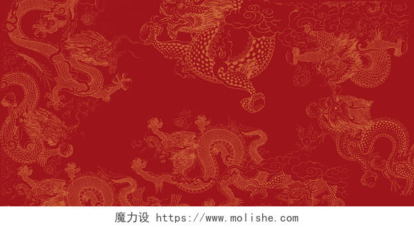红色中国风国潮龙底纹线条手绘唯美文艺龙抬头展板背景龙抬头背景